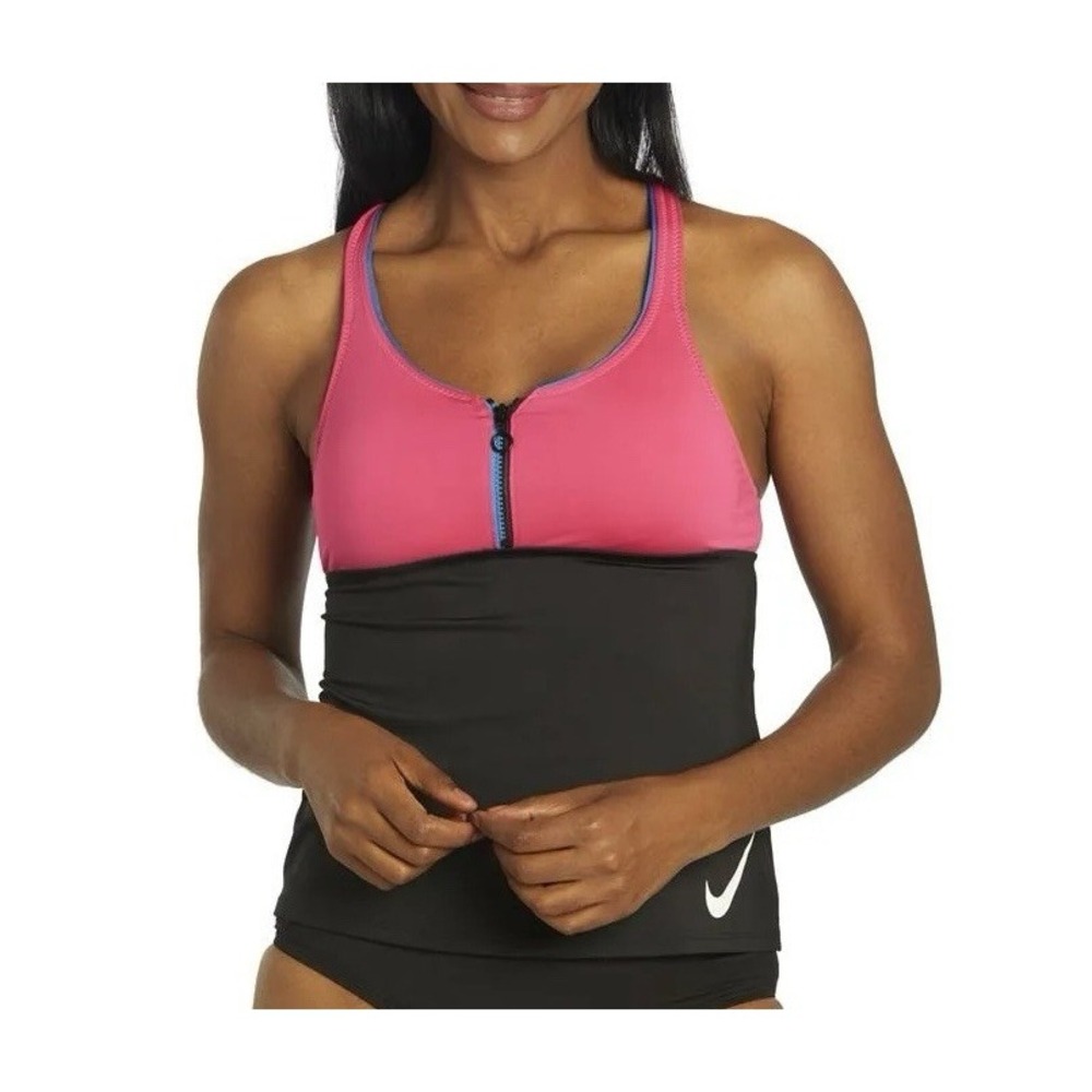 Nike Women's Colorblock Racerback Tankini Top Pink/Black Size Medium NEW